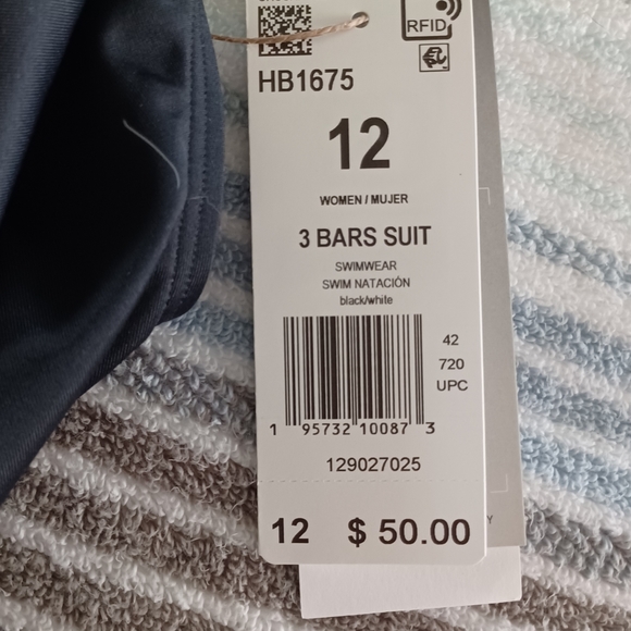 Womens Adidas 3 Bars Swim Racing Bathing Suit Size 12 NWTBlack and White built - Picture 6 of 7